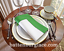 White Hemstitch Diner Napkin wtih Xmas Green colored Border